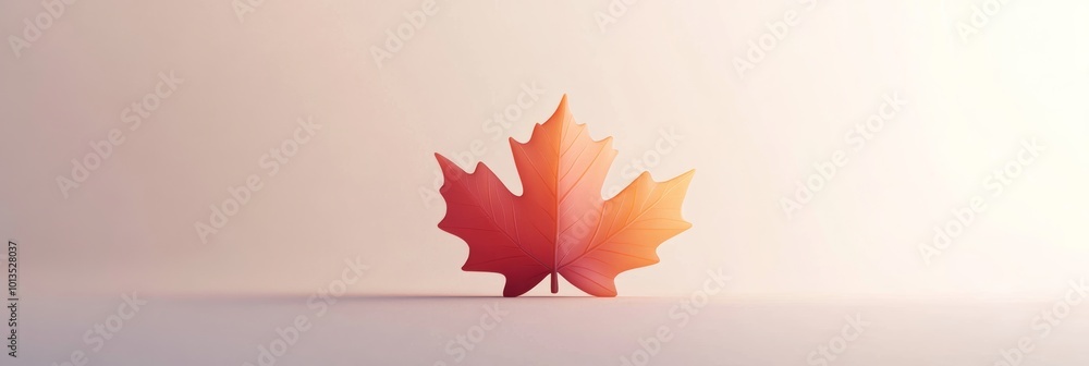Poster a minimalist 3d representation of a maple leaf icon in shades of red and orange, isolated on a soft 