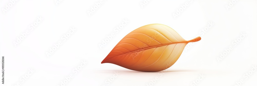 Poster a minimalistic 3d leaf icon with a smooth texture and warm autumn colors, isolated against a bright 