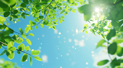 緑の植物と青空の背景素材