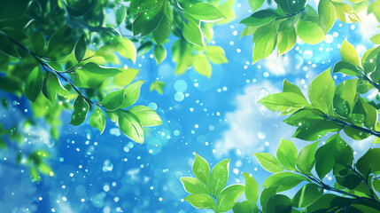 緑の植物と青空の背景素材