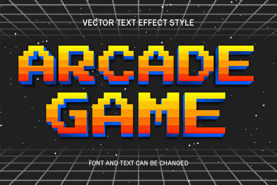 arcade game video games retro pixel art editable text effect font style template typography