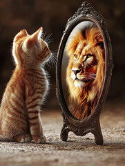 cute_kitten_looking_in_the_mirror_and_seeing_a_Lion