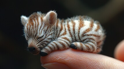 Obraz premium Miniature Zebra Resting on Fingertip