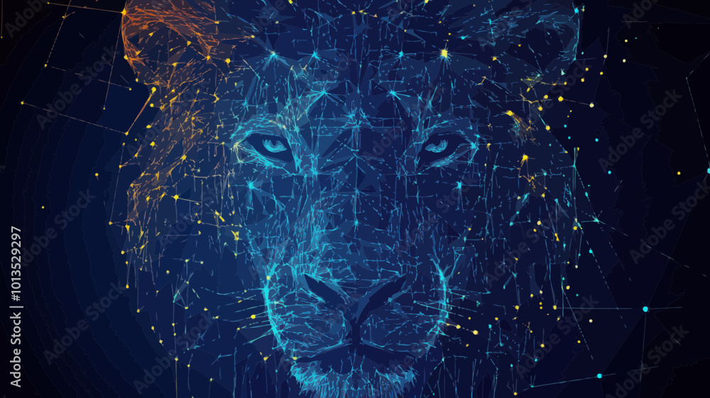 Poster abstract polygonal lion head low poly wireframe vector in rgb color mode illustrating wild animal co