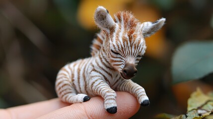 Obraz premium Baby Zebra Sitting on Human Hand