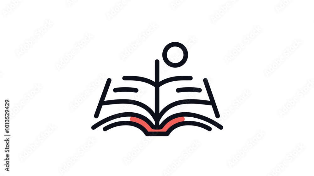 Poster trendy thin line manual guide icon with open book and marker - vector illustration for educational c