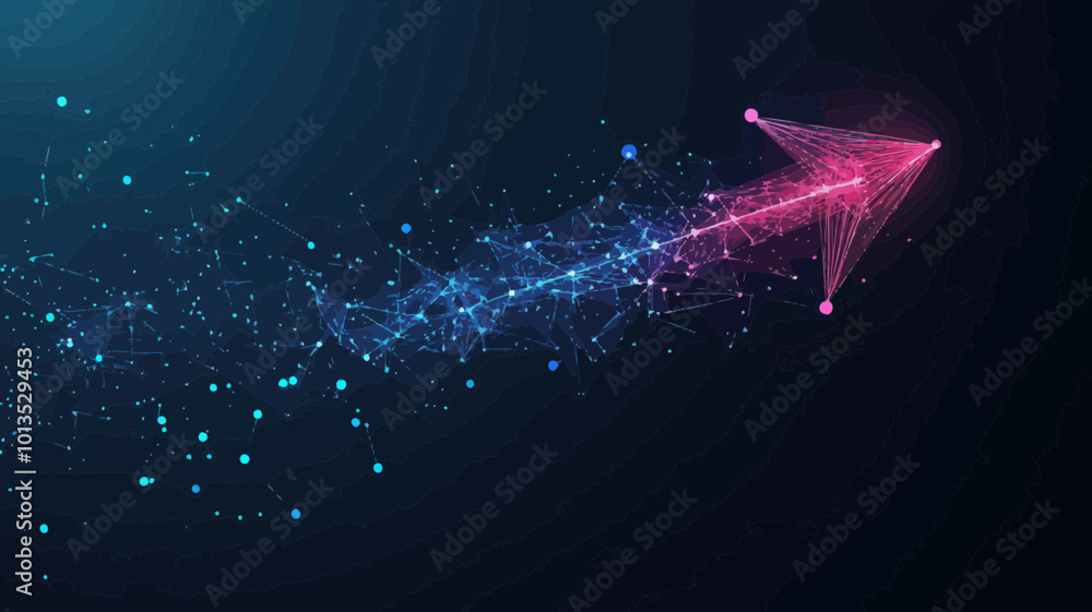 Poster abstract polygonal space low poly arrow with connecting dots and lines wireframe business arrow conn