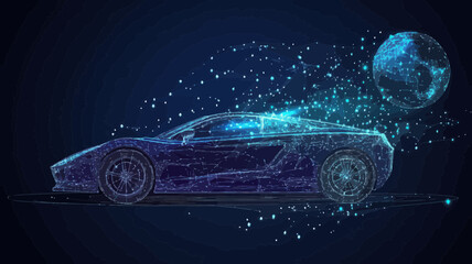 Naklejka premium Abstract Starry Sky Sport Car Vector, Futuristic Space Wireframe Design, Planets and Universe Elements, Minimalist Concept for Transport and Technology
