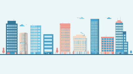 Obraz premium Modern Abstract City Skyline Illustration Set in Flat Design for Architectural Projects and Urban Planning Concepts