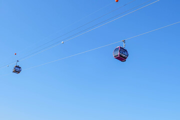 Beautiful landscape of cable car transportation system for tourist traveling at songdo beach, this place is one of the famous tourist destination in Busan, South Korea