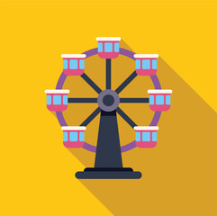 Colorful ferris wheel turning slowly with its gondolas, on a sunny day at the amusement park