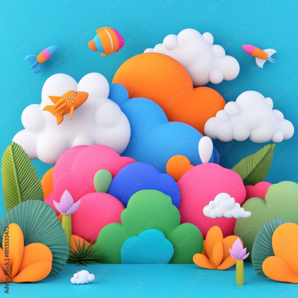 Canvas Prints 3D Hybrid Cloud Visualization with Colorful Elements