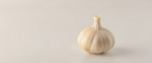 Fresh garlic bulb in minimalist style with neutral tones representing culinary ingredient against white background with copy space