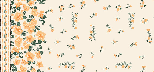 Seamless pattern with flowers and leaves.
