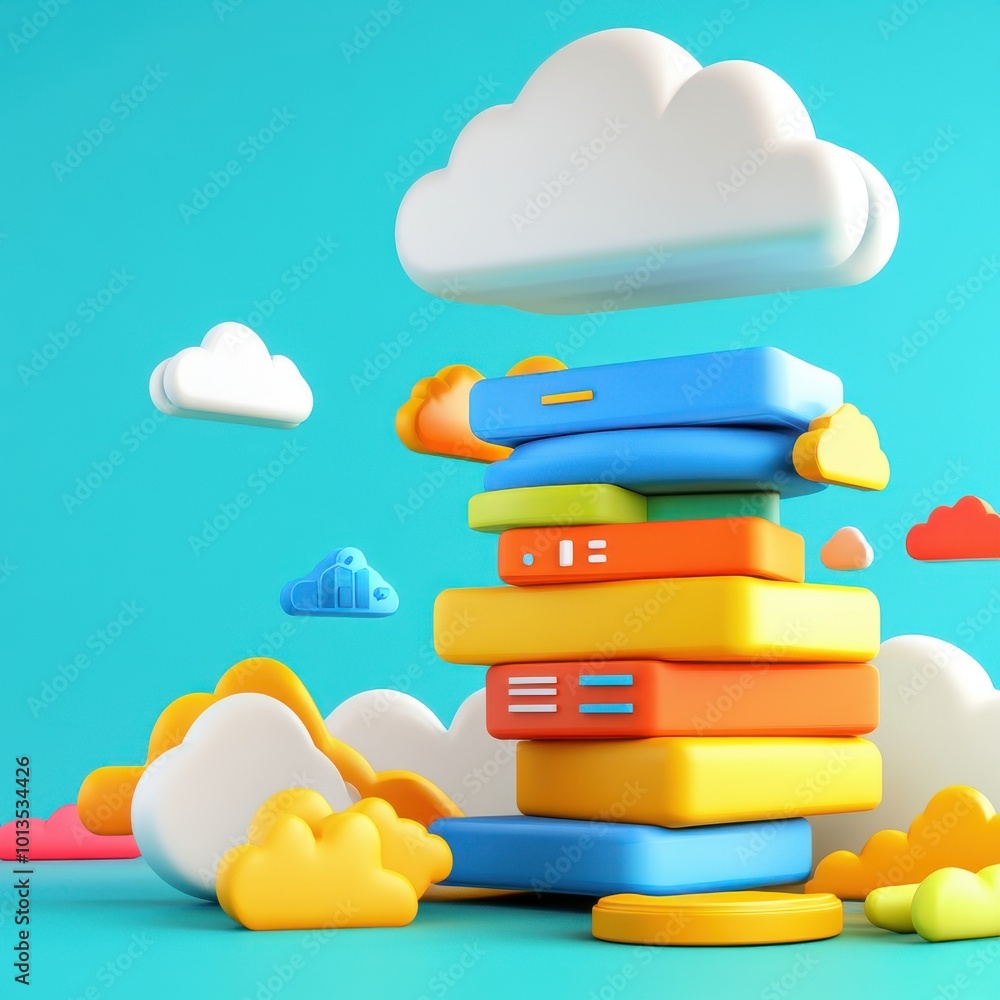 Canvas Prints 3D Illustration of Cloud Technology and Data Stack