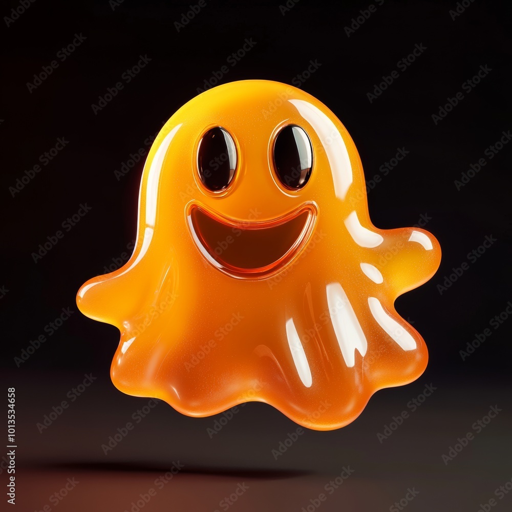 Poster an artistic 3d display of a halloween-themed ghost icon, featuring playful expressions and a glossy 