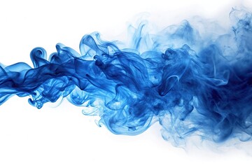 Abstract blue smoke particles on white background with asymmetrical composition