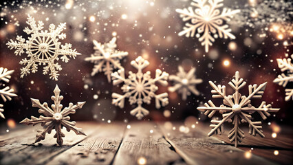 Glossy Radiant Snowflakes Falling Against a Dark Winter Sky - Striking Visual with Ample Copy Space for Text