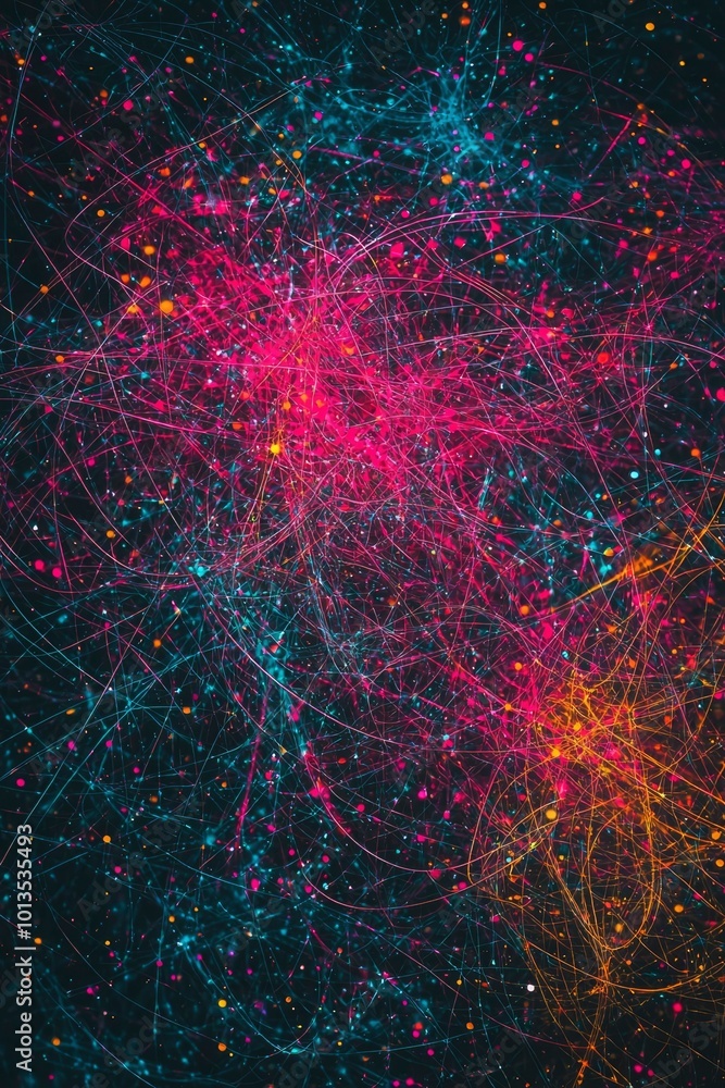Poster abstract art of intertwined colorful lines and dots