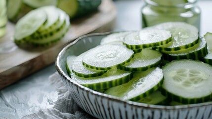 Close up View of Fresh Sliced Cucumbers on Plate