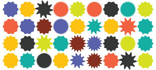 Set of red starburst. Price sticker, sale sticker, price tag, starburst, quality mark, retro stars, sale or discount sticker, sunburst badges, sun ray frames, promotional badge set, shopping labels