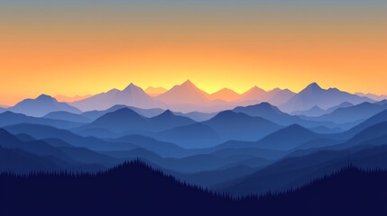 Obraz premium Majestic Mountain Range Silhouette at Sunset