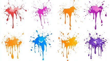 Fototapeta premium Colorful Paint Splatter Drips Isolated on White Background