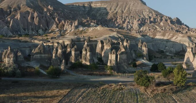 Nevsehir Cappadocia fairy chimneys and city view