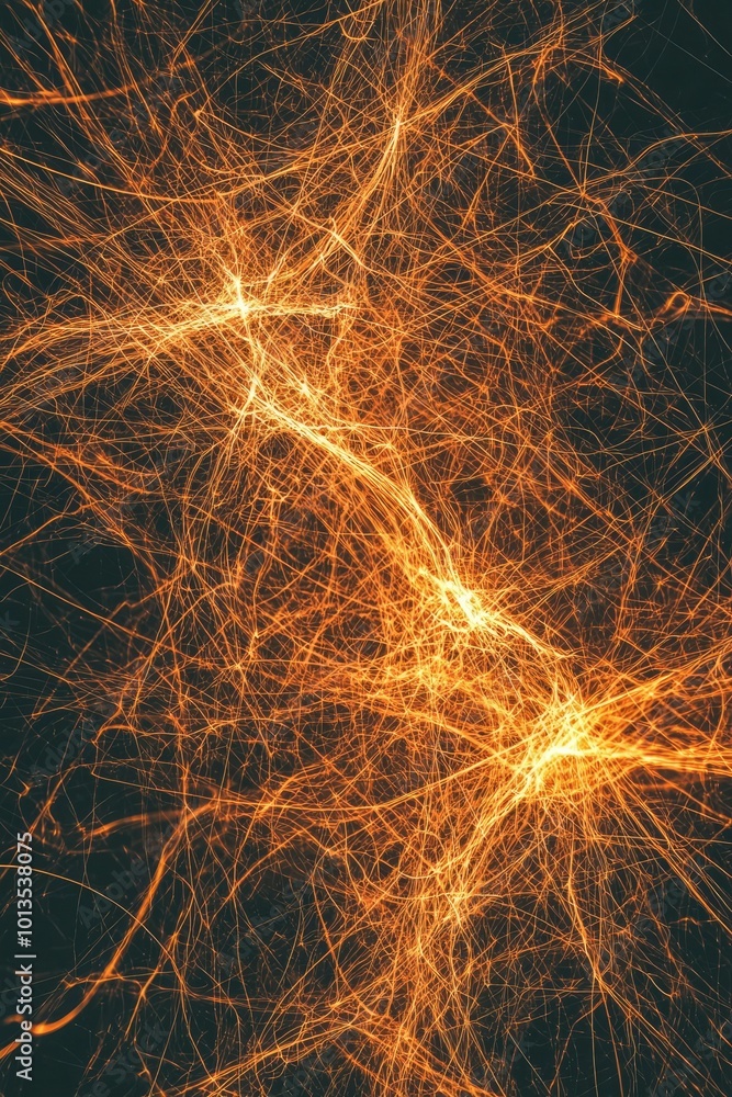 Poster abstract intertwining glowing lines on dark background