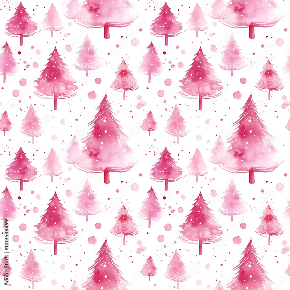 Wall mural Pretty watercolour style seamless repeating pattern of christmas trees, great for stationery and fabric.