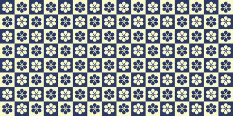 Blue and cream flower box puzzle pattern