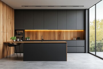Modern grey kitchen cabinet. Frontal view, Generative AI