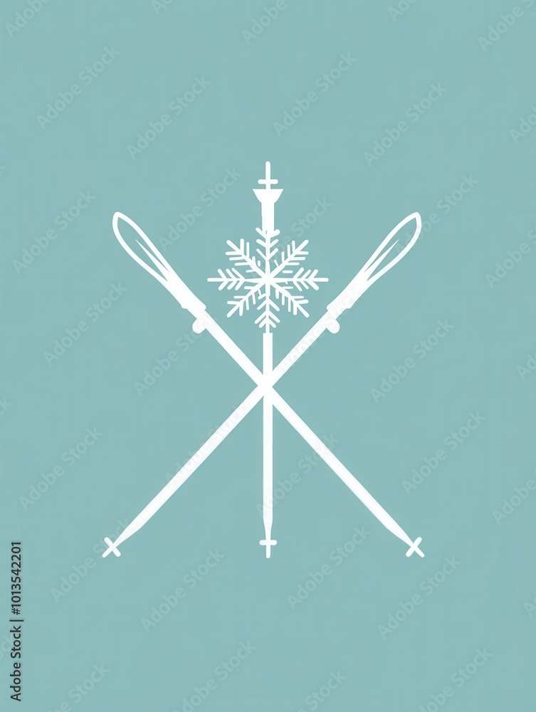 Poster A logo with a snowflake and crossed ski poles symbolizing winter sports and activities in snowy environments for enthusiasts. Generative AI