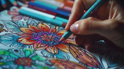 Coloring a Vibrant and Intricate Floral Design for Adult Relaxation and Creativity