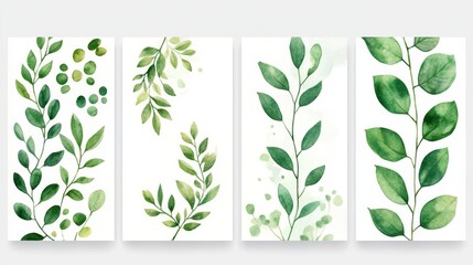 Watercolor Green Leaves Branch Set  Botanical Illustrations  Floral Design Elements
