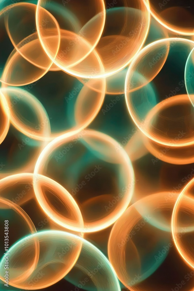 Poster abstract background with overlapping glowing circles in warm and cool tones
