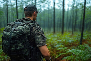 Hunting Forest with a moment of stillness, captured in a photo where the hunter pauses, blending with the environment, and becoming one with the forest