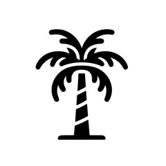 Black Palm Tree Silhouette Vector with Striped Trunk and Leaves, Tropical Illustration Design, Isolated