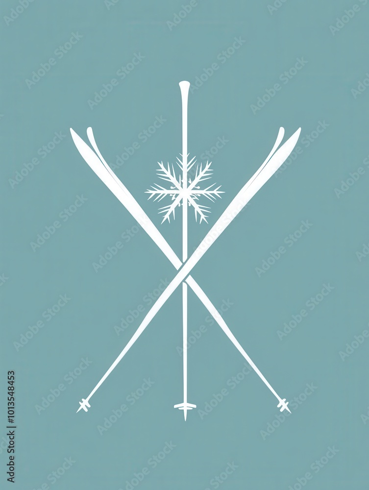 Poster This design showcases a unique snowflake emblem intertwined with crossed ski poles, emphasizing winter sports and adventure. Generative AI