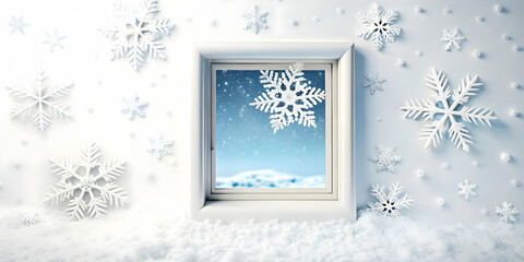 3D Frosted Window Icon with Snowflakes - Vector Design for Winter Decoration Infographics & Ecommerce Ads on White Background