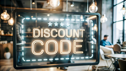 Obraz premium Flat Floating Glowing Discount Code Icon for Cyber Monday Online Shopping - Perfect for eCommerce Banners & Infographics