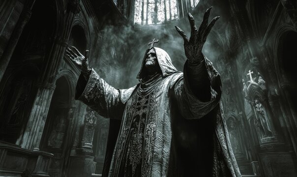 A shadowy figure in a church.