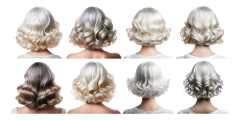 Girl curly wig, women rococo hairstyle, set collection, mega bundle, isolated on transparent background