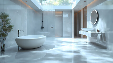 A sleek modern 3D bathroom design featuring a minimal