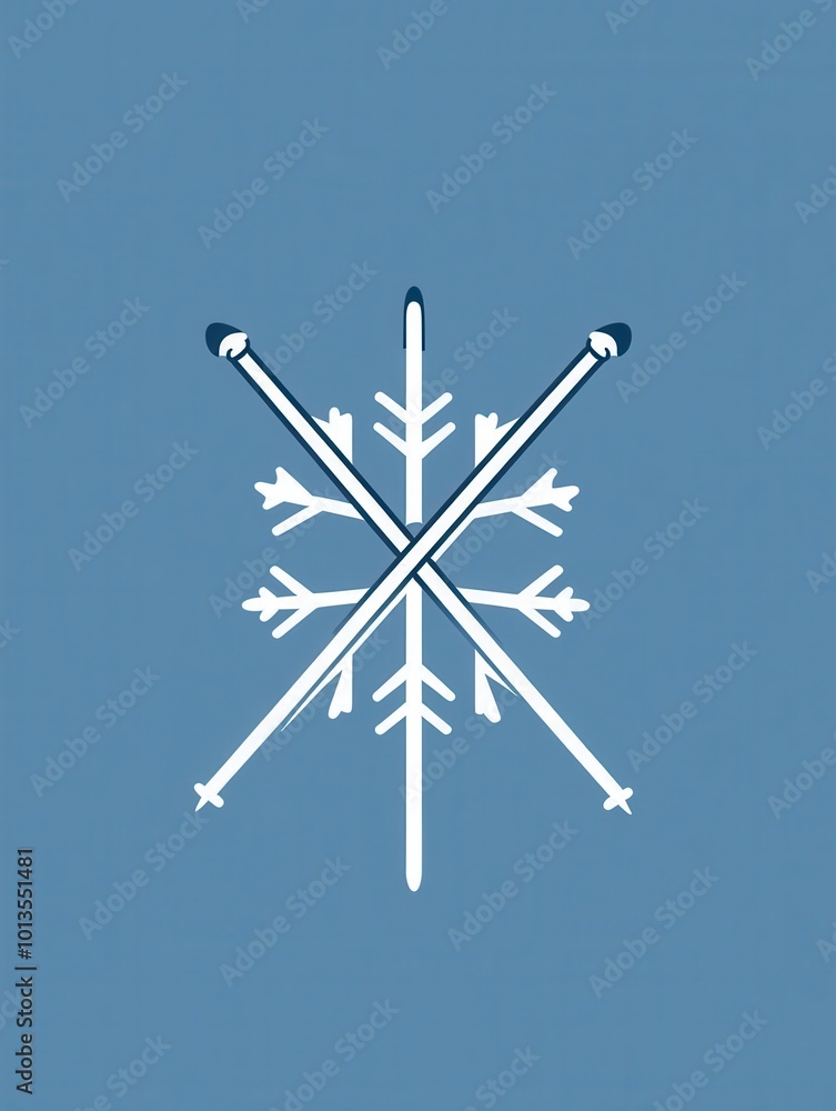 Poster This design features a snowflake symbol combined with crossed ski poles, ideal for representing winter sports and activities in cold regions. Generative AI