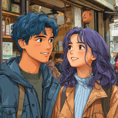 Cool Guys & Cute Teens: A 90s Manga-Inspired Gathering with Vivid Hair Colors