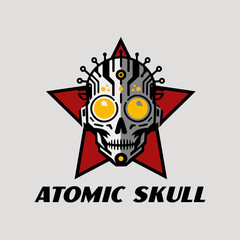 Vector Robot Head with Red Star as Background.