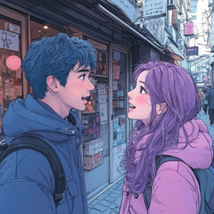 Cool Guys & Cute Teens: A 90s Manga-Inspired Gathering with Vivid Hair Colors