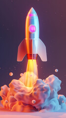 3D Icon of Rocket in Isometric Style with Gradient Colors
