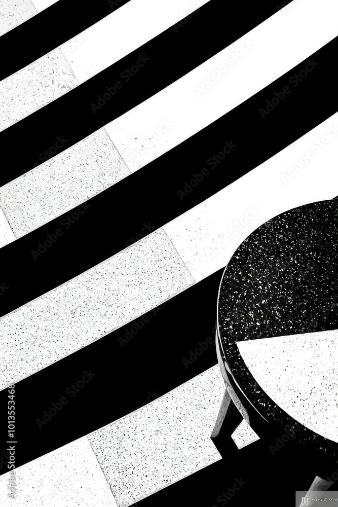 Poster black and white diagonal stripes with circular object